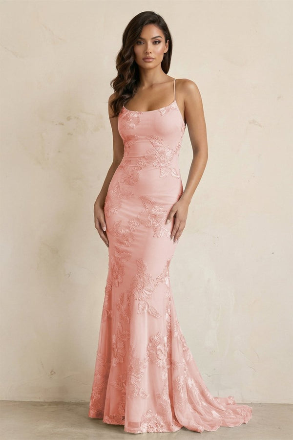 Sky Blue Spaghetti Straps Mermaid Tulle Long Prom Dresses With Appliques – Prom Dress by KissProm | Available at KissProm