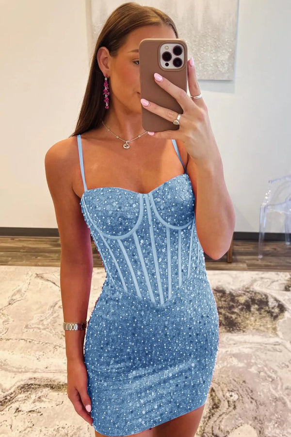 Amara |Sheath Sweetheart Neck Sequins Homecoming Dress