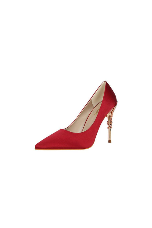 Burgundy Shallow Metal Stiletto Heels - KissProm