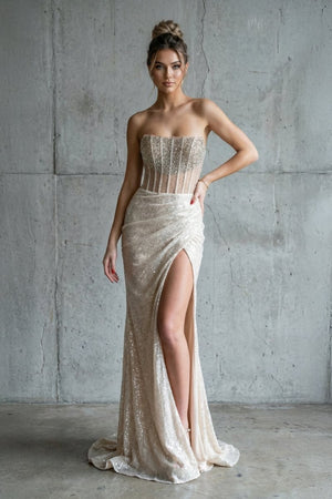 Strapless Mermaid Long Sequins Prom Dress With Split – Prom Dress by KissProm | Available at KissProm