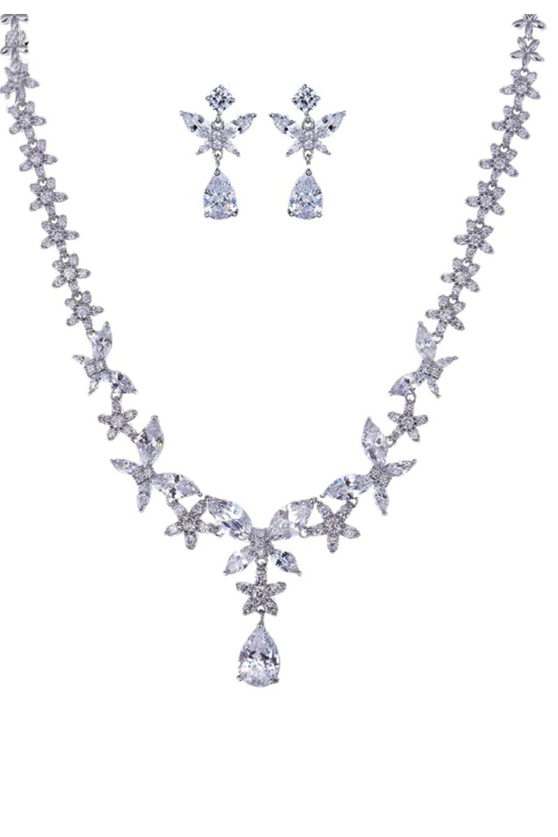Royal Blue Butterfly Crystal Drop Earrings Necklace Jewelry Set - KissProm