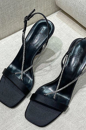 Square Toe Stiletto Black High Heels with Beading - KissProm