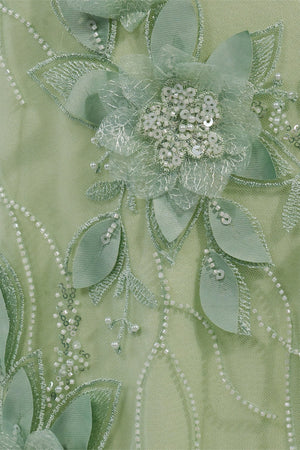 Sage Halter Sequined Sheath Long Prom Dresses With Floral Appliques – Prom Dress by KissProm | Available at KissProm