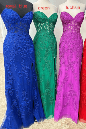 Mermaid Strapless Corset Lace Prom Dress with Slit – Prom Dress by KissProm | Available at KissProm