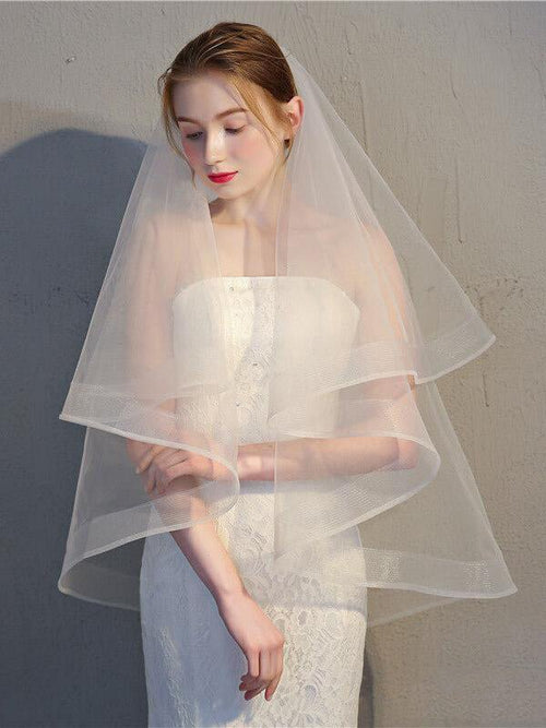 Two Tier Ivory Short Wedding Veils - KissProm