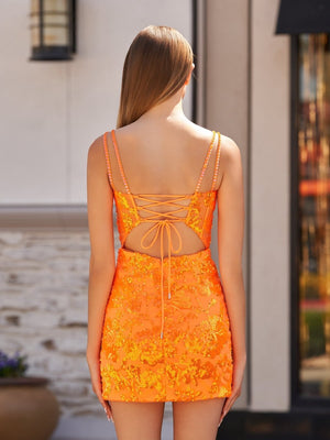 Deep V neck Sequins Appliques Short Homecoming Dress