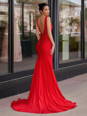 Mermaid Deep V-Neck Beaded Satin Long Prom Dress – Prom Dress by KissProm | Available at KissProm