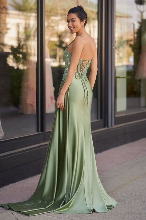Silver Spaghetti Straps Mermaid Appliqued Prom Dress With Split – Prom Dress by KissProm | Available at KissProm