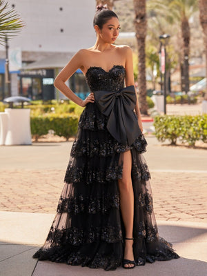 Jonjay | Sweetheart Light Blue  Lace Appliques Ruffle Long Formal Gown
