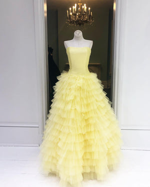 Quinceanera Dress Elegant Strapless Floor Length Yellow Prom Dresses Ball Gown