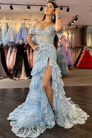 Sheath Off the Shoulder Long Lace Prom Dress (Lace-up Back) – Prom Dress by KissProm | Available at KissProm