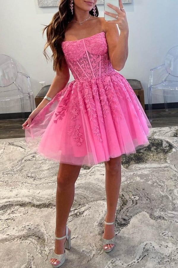 Petunia |A-Line Tulle Lace Homecoming Dress with Appliques