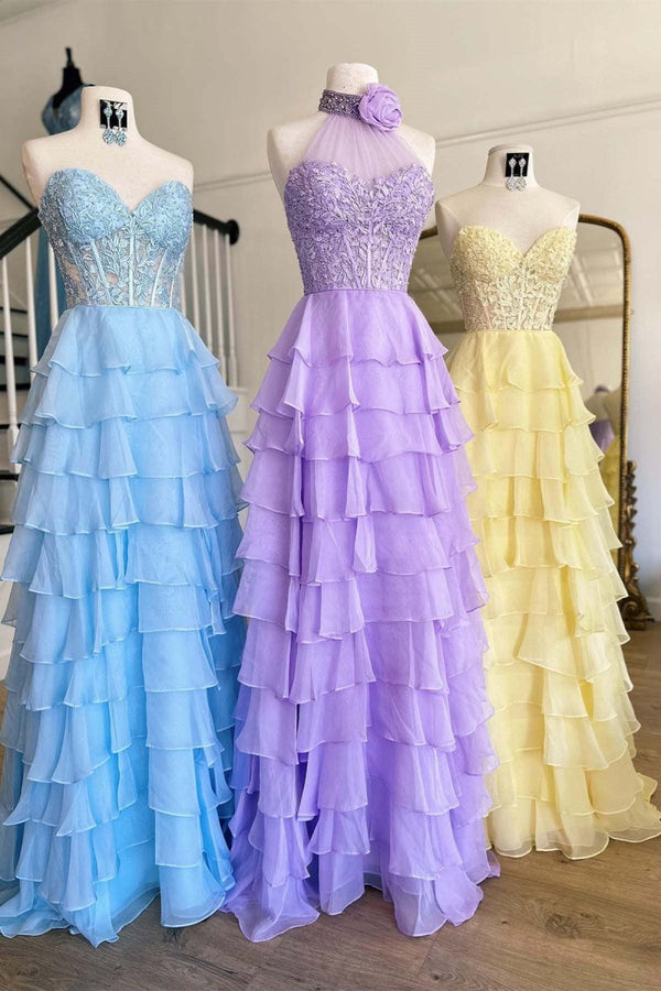 Royal Blue Chiffon Sweetheart Ruffle Tiered Long Prom Dress – Prom Dress by Kissprom | Available at KissProm