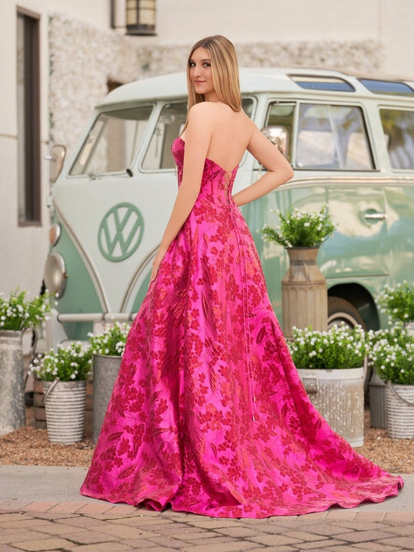 Urse | Stylish A Line Sweetheart Fuchsia Jacquard Satin Prom Dress