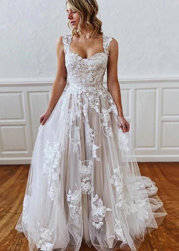 Roberta | A-Line Straps Sweetheart Wedding Dress with Lace Appliques