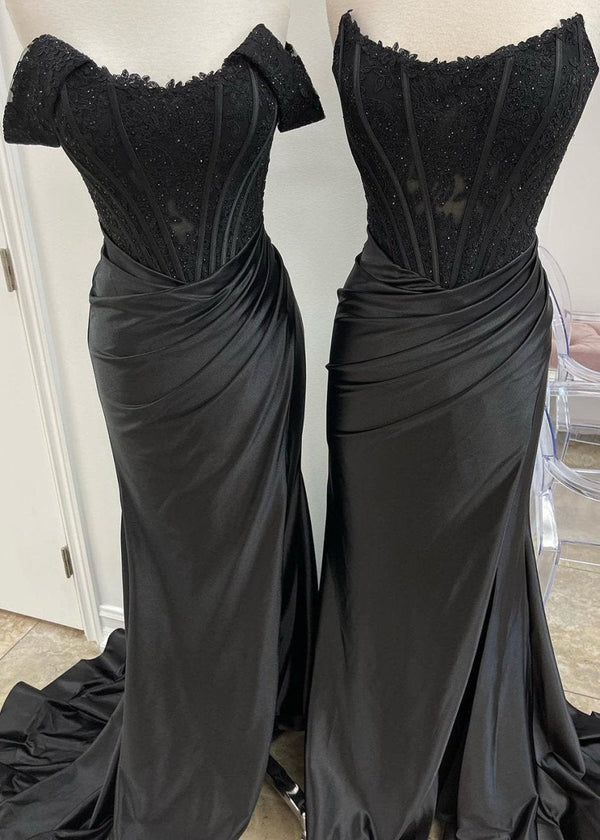 Mermaid Off the Shoulder Satin Prom Dress with Slit – Prom Dress by KissProm | Available at KissProm