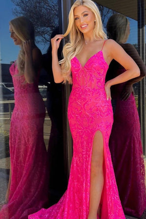 Mermaid Spaghetti Straps Sequined Lace Prom Dress – Prom Dress by KissProm | Available at KissProm