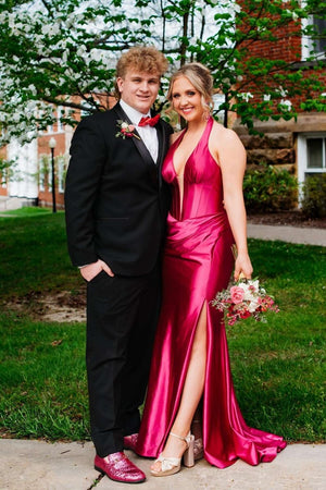 Navy Halter Corset Mermaid Ruched Long Formal Dress with Slit – Prom Dress by KissProm | Available at KissProm