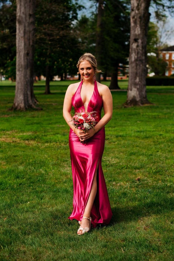 Navy Halter Corset Mermaid Ruched Long Formal Dress with Slit – Prom Dress by KissProm | Available at KissProm