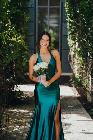 Navy Halter Corset Mermaid Ruched Long Formal Dress with Slit – Prom Dress by KissProm | Available at KissProm