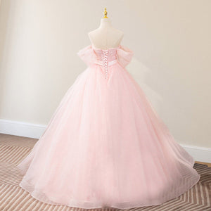 Silvia | Pink A Line Tulle Sweetheart Floor-Length Wedding Dress with Sashes