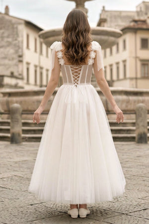 White Homecoming Dress with Flowers - KissProm