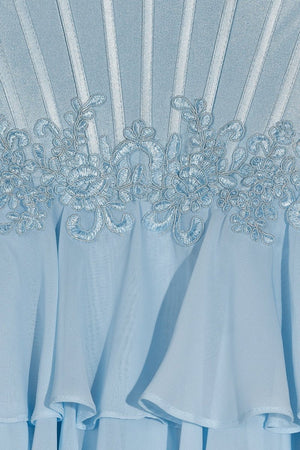 Pink Sweetheart Chiffon Ruffled A Line Formal Prom Dresses With Appliques - KissProm