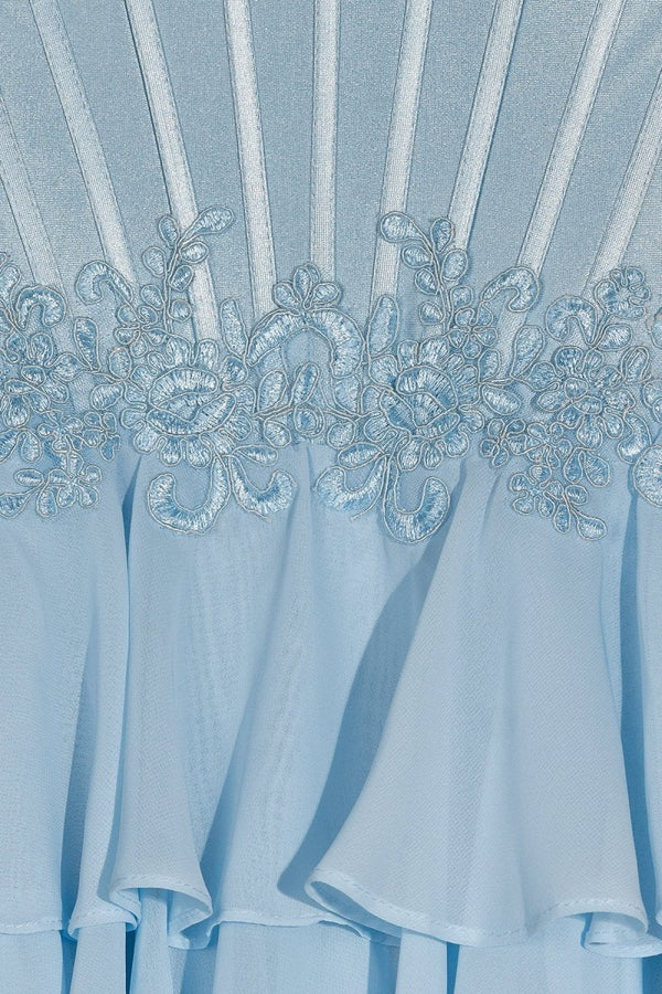 Pink Sweetheart Chiffon Ruffled A Line Formal Prom Dresses With Appliques - KissProm