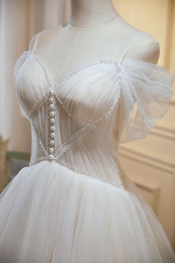 Sama |Ivory A-line V Neck Tulle Homecoming Dresses
