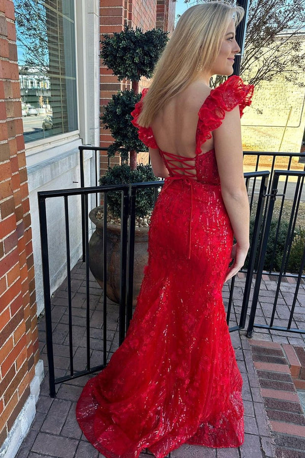Yellow Ruffle Straps 3D Flower Mermaid Long Prom Dress – Prom Dress by KissProm | Available at KissProm