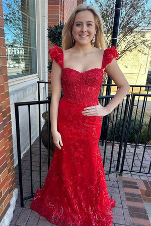 Yellow Ruffle Straps 3D Flower Mermaid Long Prom Dress – Prom Dress by KissProm | Available at KissProm