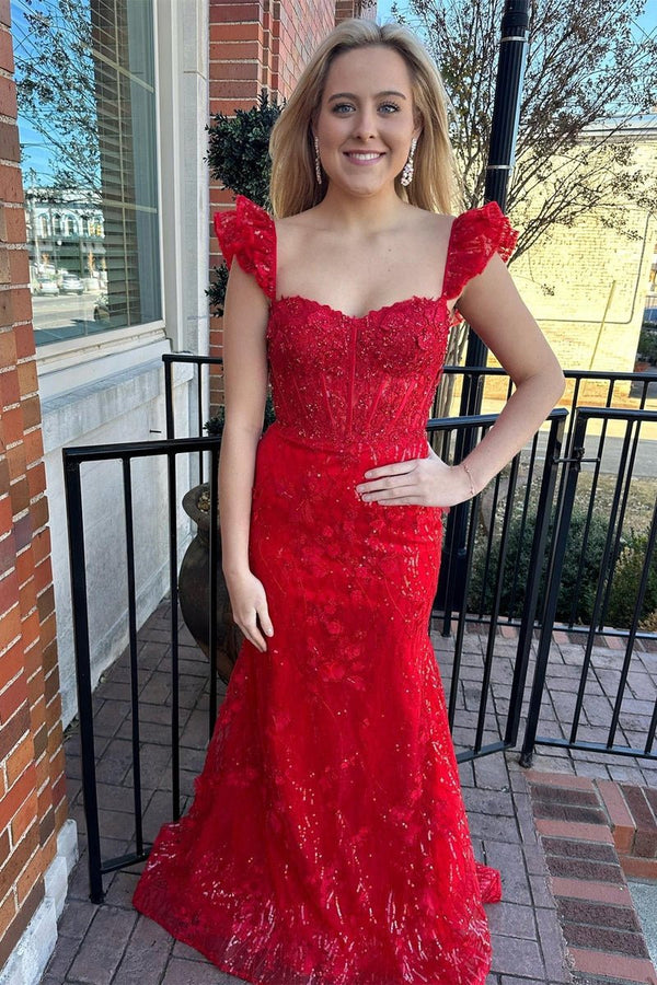 Yellow Ruffle Straps 3D Flower Mermaid Long Prom Dress – Prom Dress by KissProm | Available at KissProm