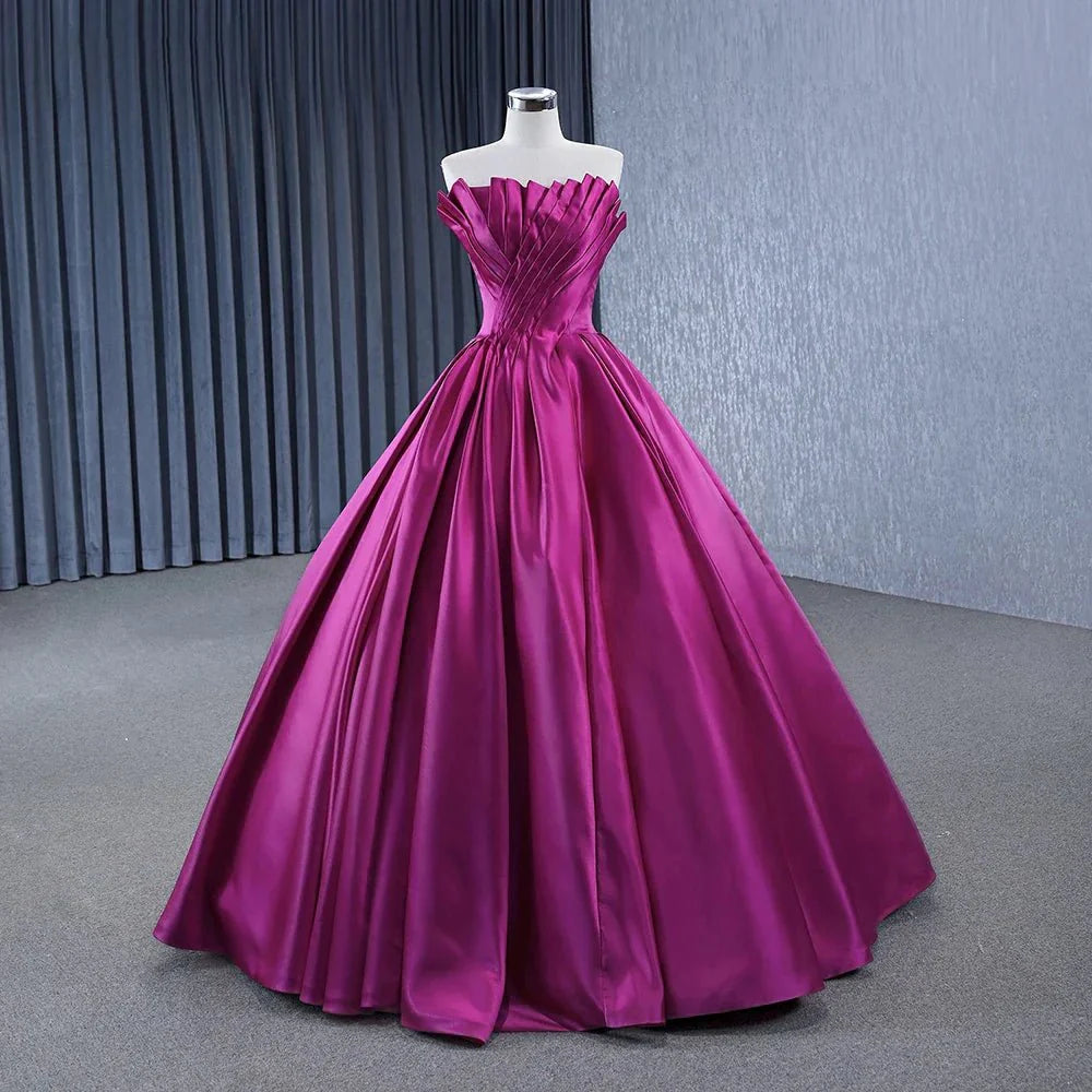 Quinceanera Dress Novelty A Line Satin Strapless Ball Gown Evening Dress for Women - KissProm