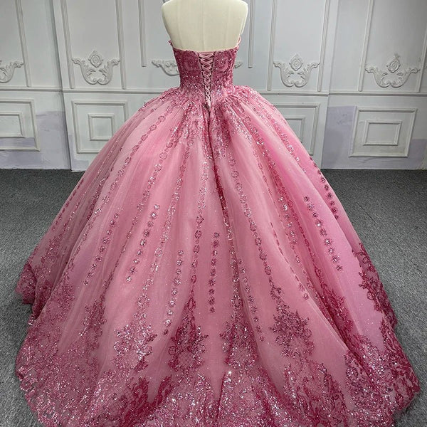Quinceanera Dress Romantic Court Train Ball Gown Strapless Pleated - KissProm