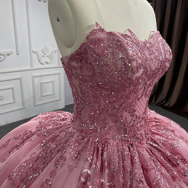 Quinceanera Dress Romantic Court Train Ball Gown Strapless Pleated - KissProm