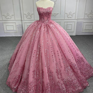 Quinceanera Dress Romantic Court Train Ball Gown Strapless Pleated - KissProm