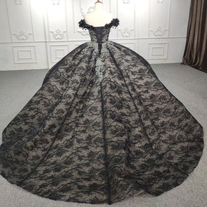 Quinceanera Black Off - the - Shoulder Ball Gown Dress - KissProm
