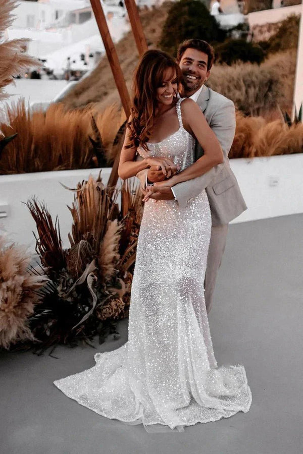 Sparkly A Line Sweetheart Sequins Wedding Dresses – Wedding Dresses by Kissprom | Available at KissProm