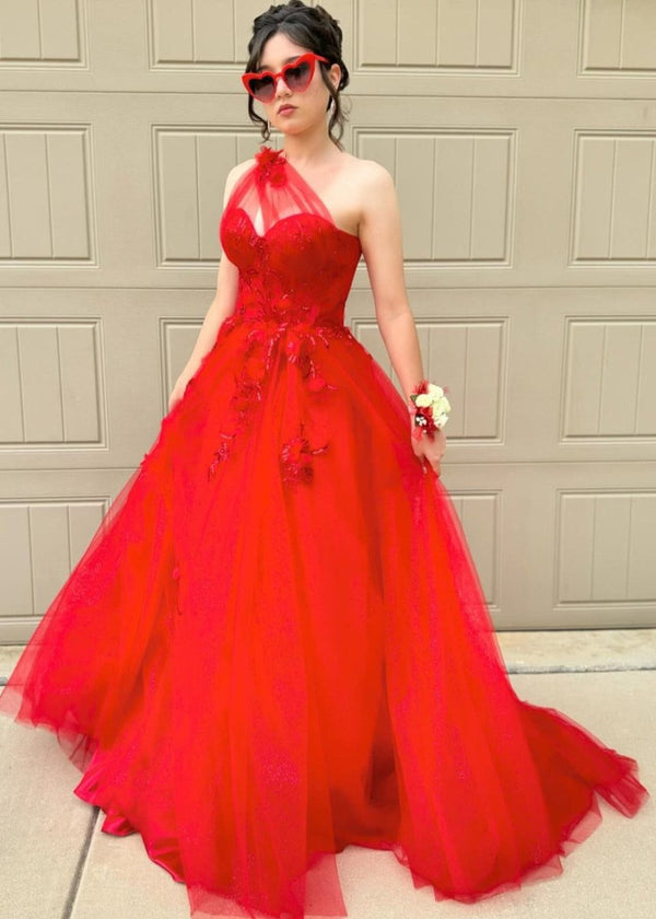 A Line One Shoulder Black Long Prom Dress with Appliques – Prom Dress by KissProm | Available at KissProm