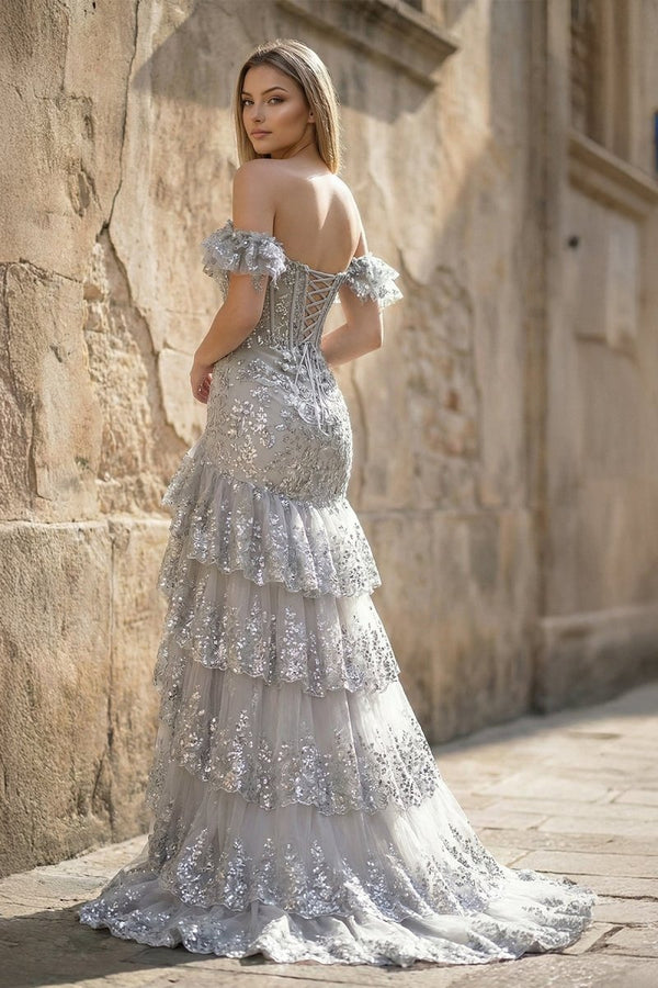 Sheath Off the Shoulder Long Lace Prom Dress (Lace-up Back) – Prom Dress by KissProm | Available at KissProm