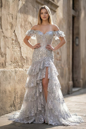 Sheath Off the Shoulder Long Lace Prom Dress (Lace-up Back) – Prom Dress by KissProm | Available at KissProm