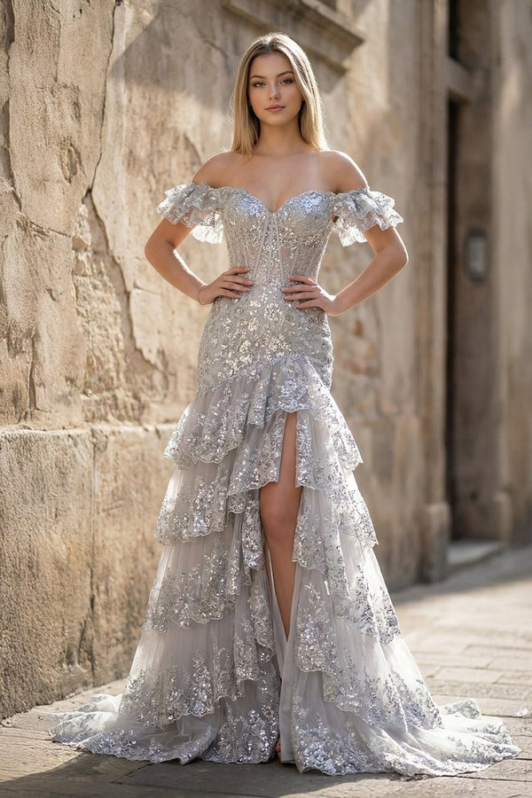 Sheath Off the Shoulder Long Lace Prom Dress (Lace-up Back) – Prom Dress by KissProm | Available at KissProm
