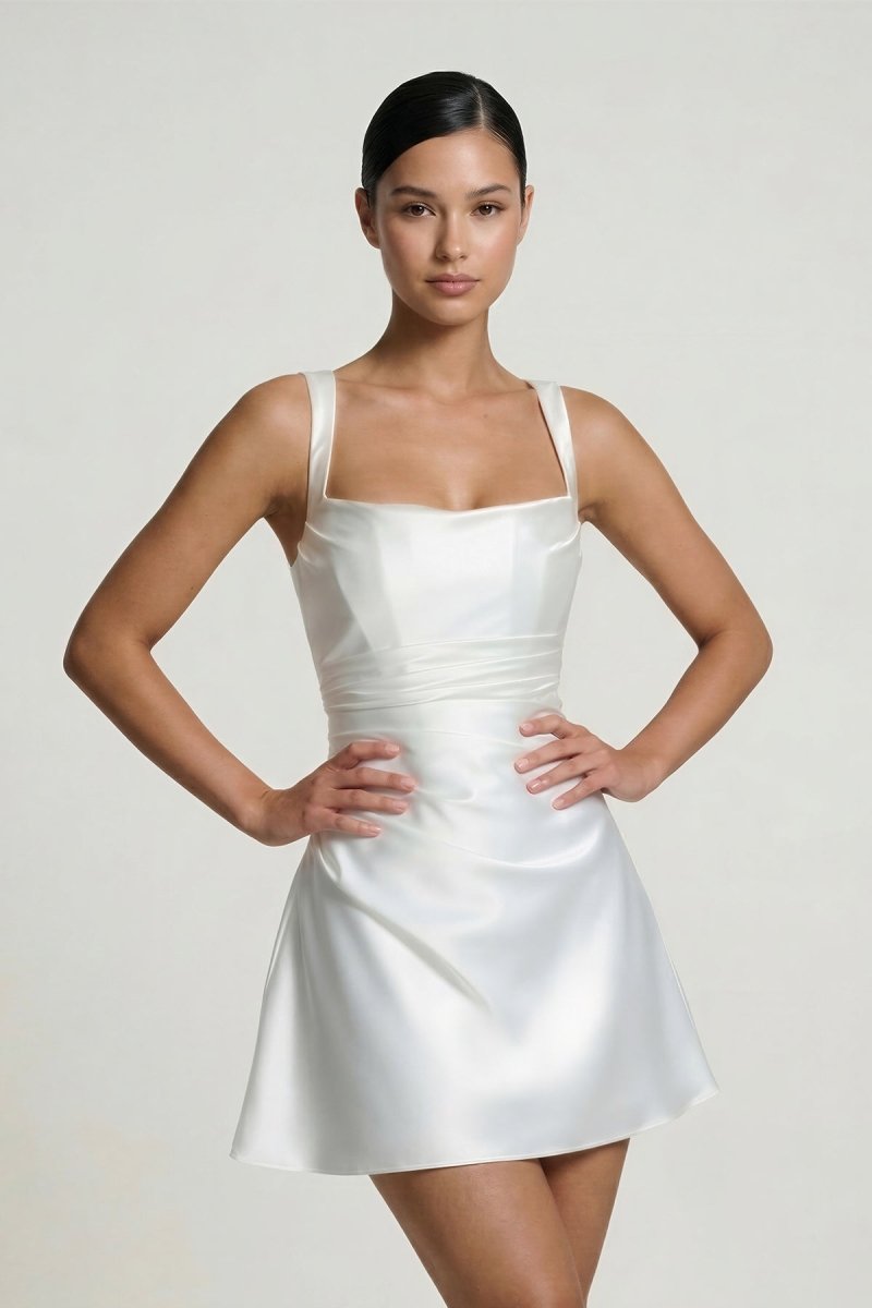 Square Neck Satin A-Line Corset Graduation Dress – Graduation Dresses by KissProm | Available at KissProm