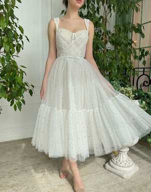 Amie | Straps Short Tulle White Homecoming Dress - KissProm