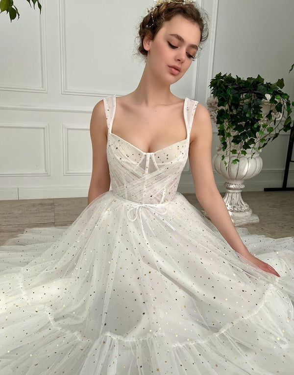 Amie | Straps Short Tulle White Homecoming Dress - KissProm