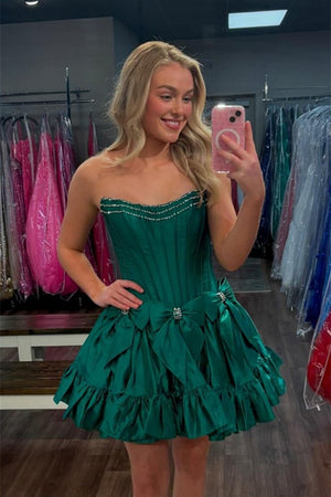 Strapless Black Beaded Short Homecoming Dress with Bow – Homecoming Dresses by KissProm | Available at KissProm