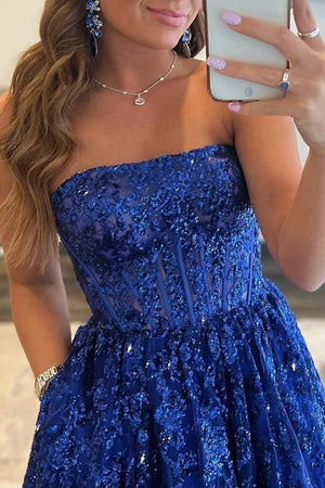 A-line Sequined Lace Long Prom Dress with Pockets – Prom Dress by KissProm | Available at KissProm