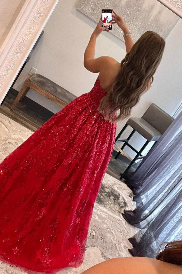 A-line Sequined Lace Long Prom Dress with Pockets – Prom Dress by KissProm | Available at KissProm