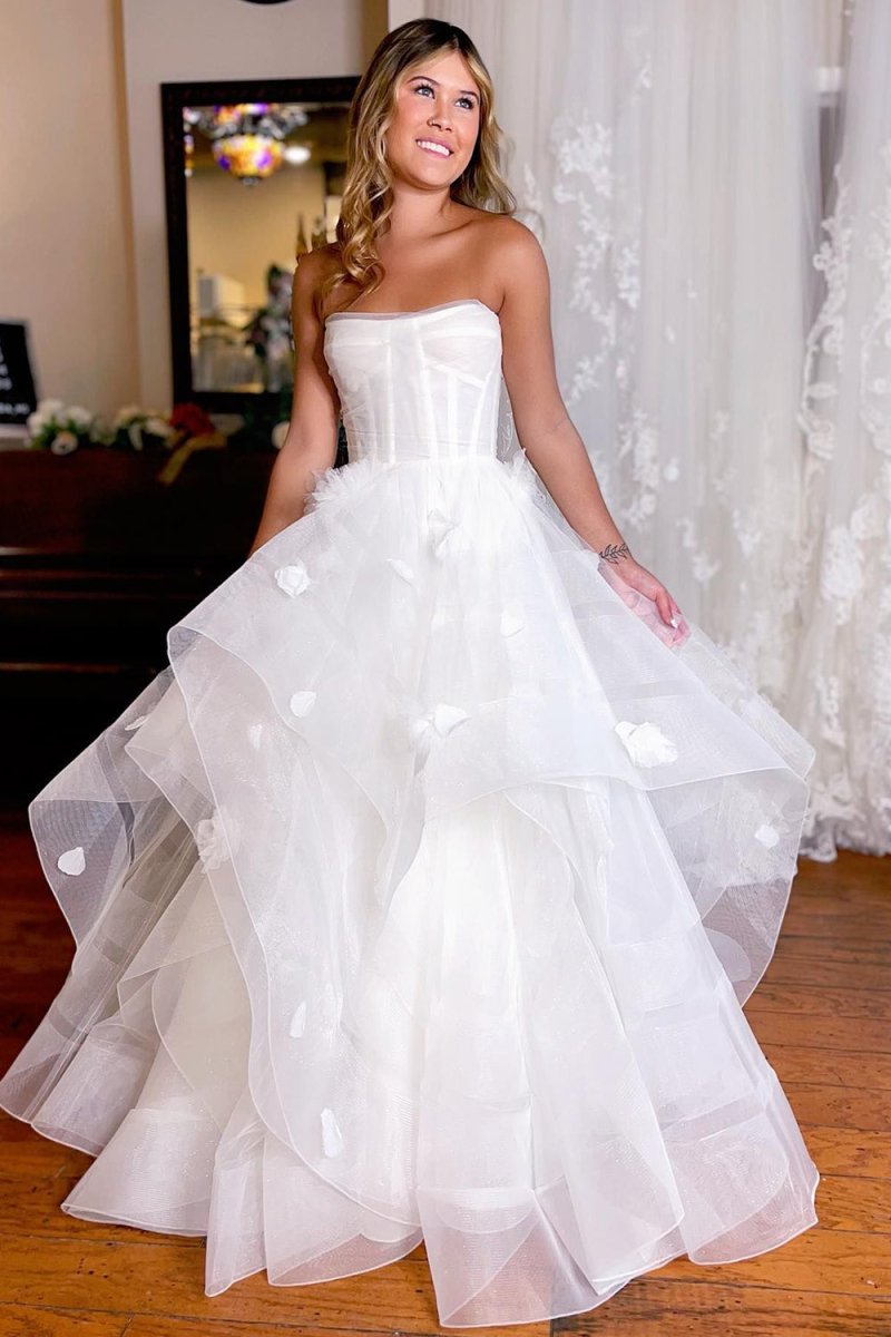 Monica | Simple White Corset A-Line Wedding Dress with Appliques