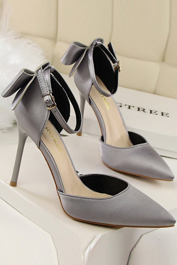 Burgundy Satin Prom Heels with Bowknot - KissProm